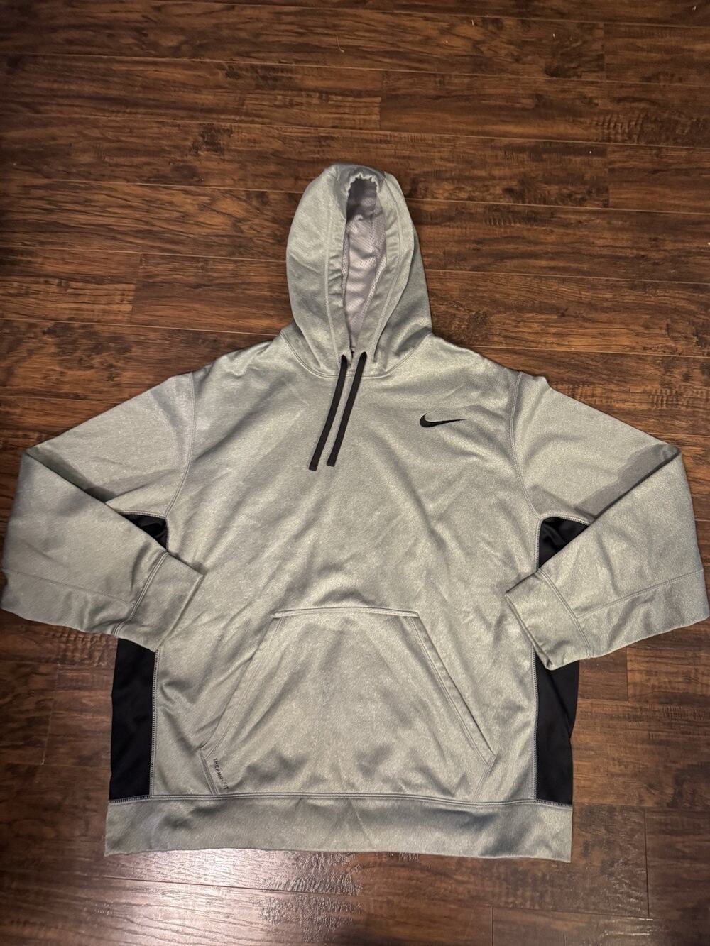 Nike Therma-FIT Hoodie Mens Gray Pullover Fleece Sweatshirt Swoosh Logo XXL